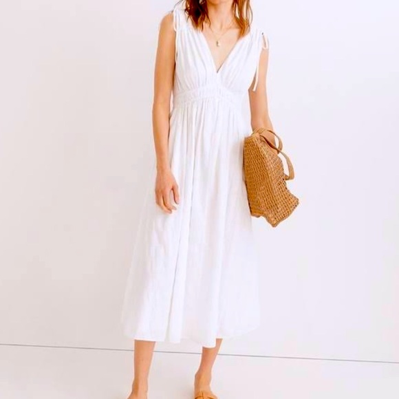 Madewell Dress | White Sophia Smocked Midi Dress in Windowpane Womens XXS - Picture 2 of 4